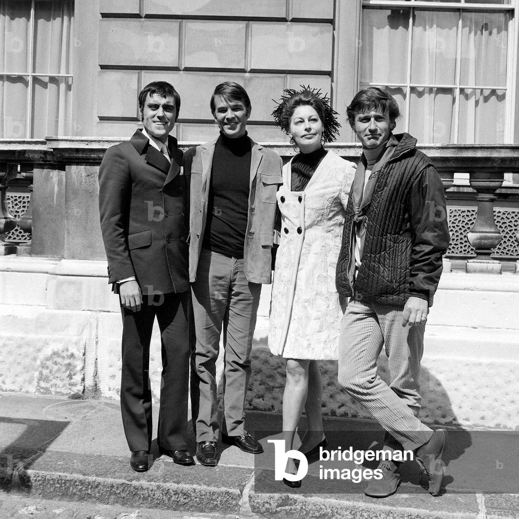 Ava Gardner With Ian McShane Alan Ladd and Director Roddy McDowall, August 1969 (b/w photo)