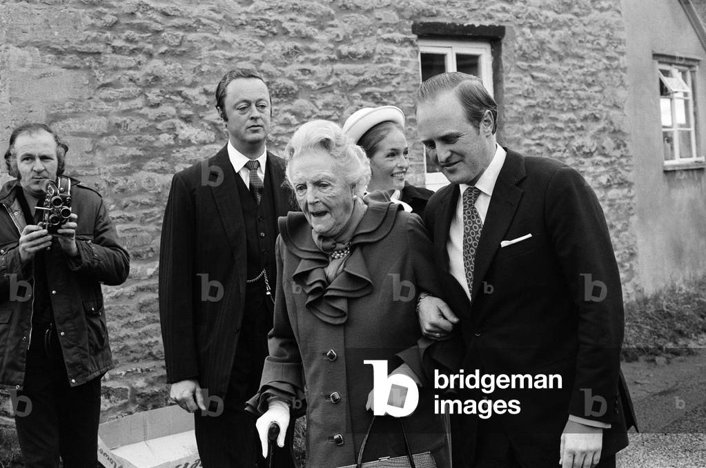 Churchill memorial service at Bladon Church, Oxon, 1974 (b/w photo)