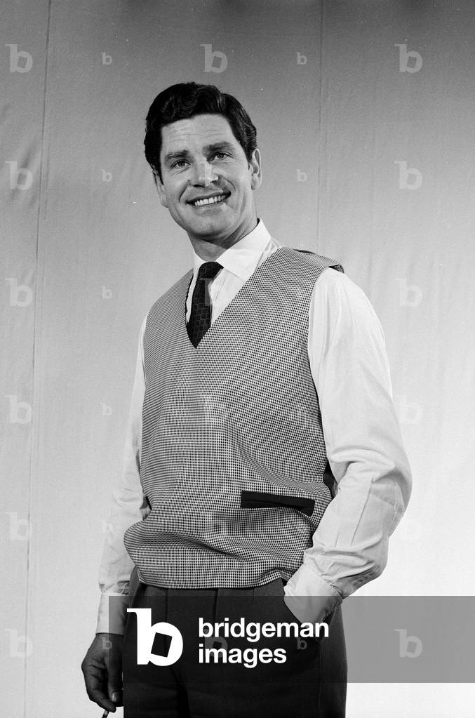 Reveille: Model with waistcoat, c.1964 (b/w photo)