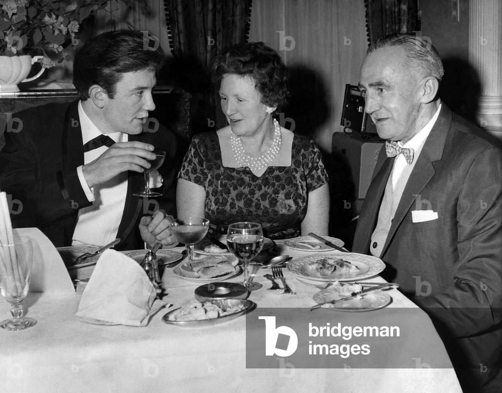 Salford film star Albert Finney with his mother and father celebrating his 24th birthday. February 1961 (b/w photo)