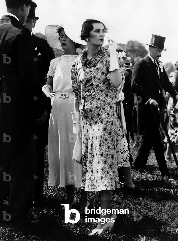 Summer fashion dresses worn by women at Ascot, June 1936 (b/w photo)