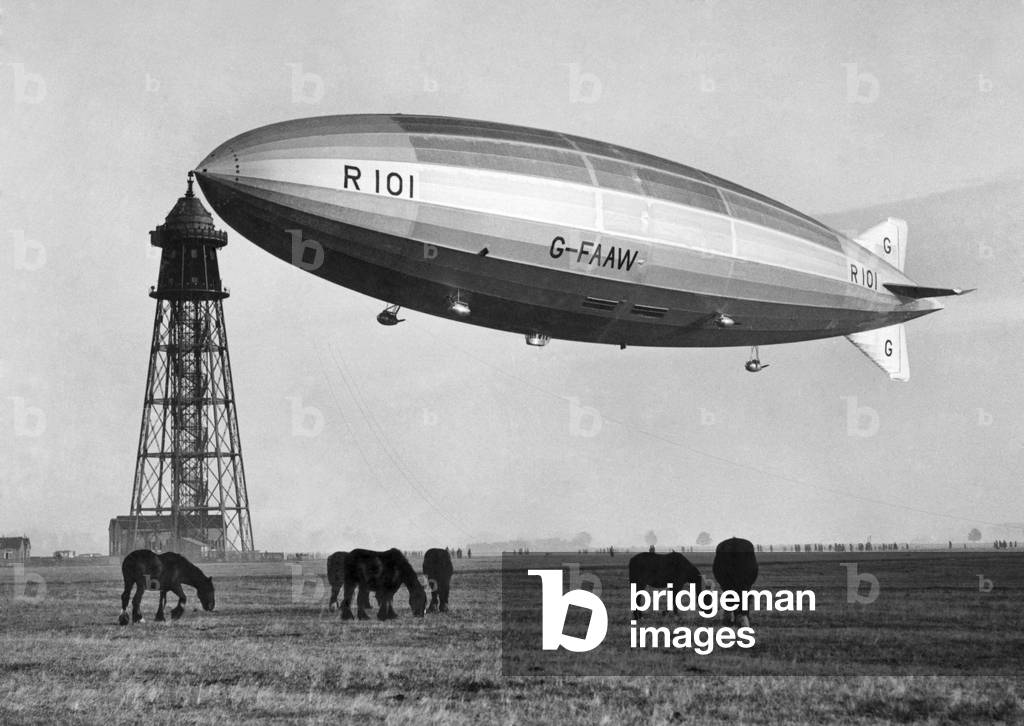 The R.101, pictured here moored at the Royal Airship Works Cardington, Bedfordshire, before setting off to fly to Egypt and India on the 4th October, 1930