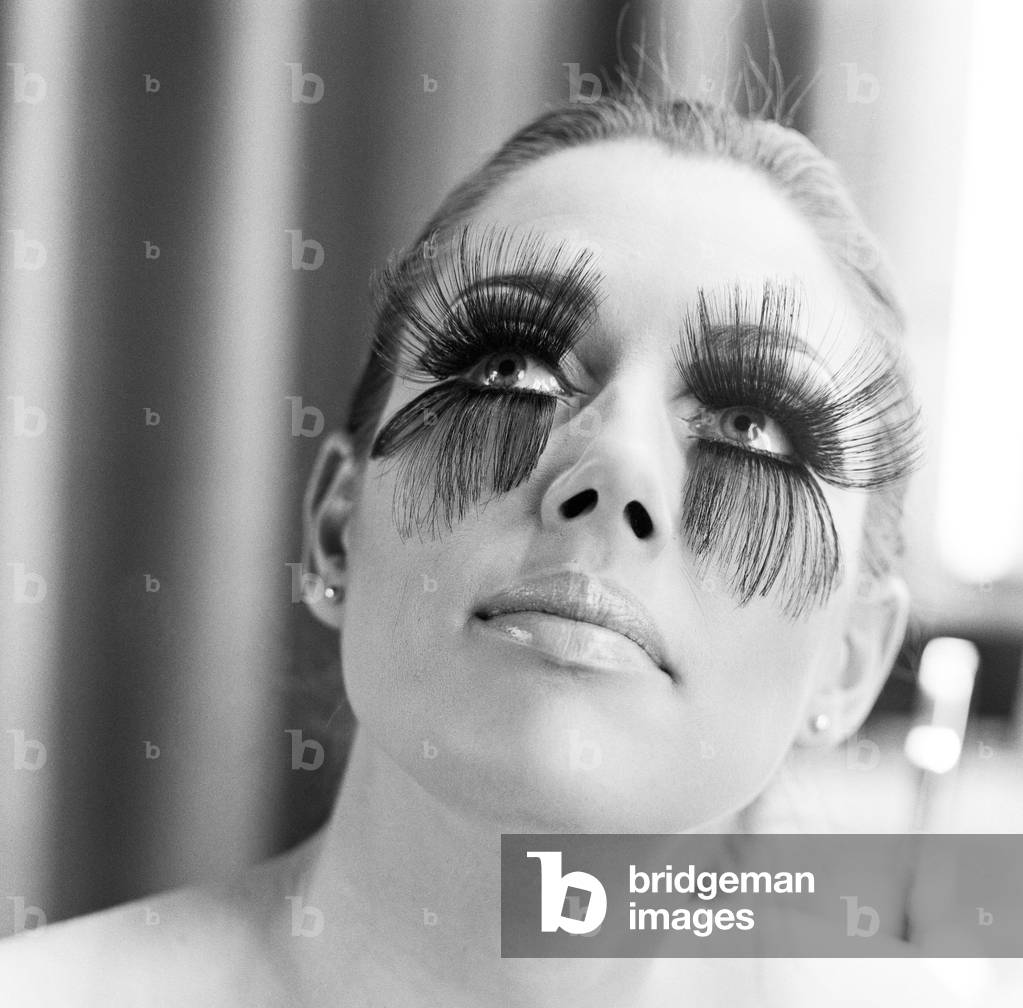 A woman wearing the longest eye lashes in the world. 19th January 1968.