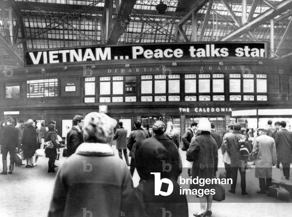 Poster designed to illustrate 'look and feel' of news ticker proposed for Glasgow Central Station, Glasgow, Scotland, 11th March 1968.