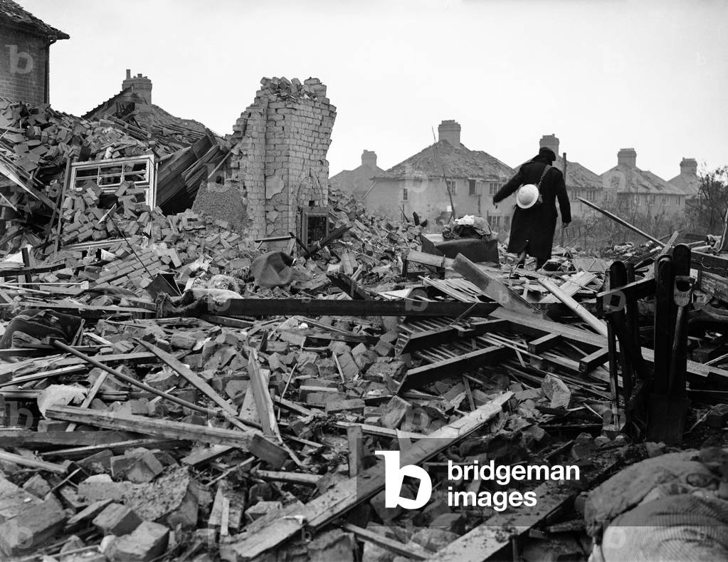 Bomb damage after Air Raid, Solihull, Birmingham, 27th July 1942 (b/w photo)