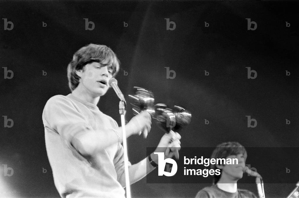 The Rolling Stones perform at the New Musical Express Poll Winners All Star Concert at Wembley Mick Jagger. 26th April 1964 (b/w photo)