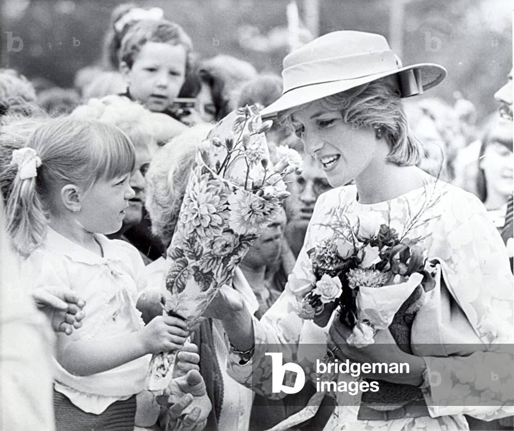 Princess Diana the Princess of Wales. (North East visits). Princess Diana during her visit to open the Fisher Price toy factory in Peterlee, 8th July 1983 (b/w photo)