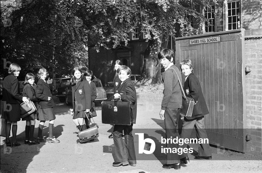 Boys arriving at Barrs Hill School in Coventry for the first time since it changed from an all girls grammar to a mixed school, 28th August 1975