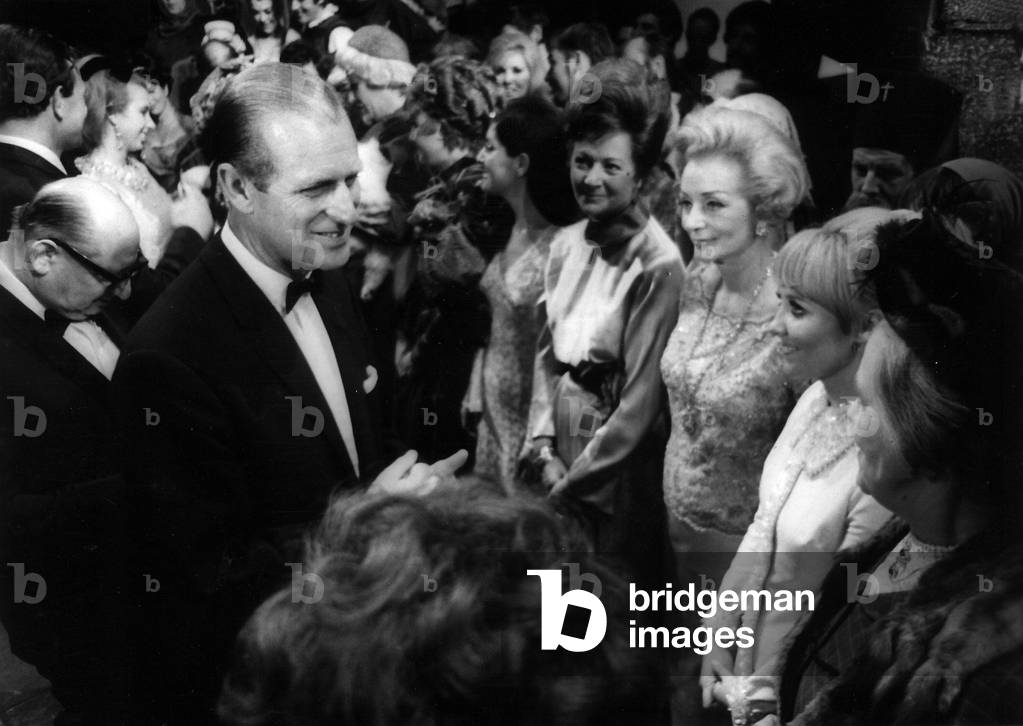 Prince Philip meets the stars of a Royal Gala at Theatre Royal, 24th July 1968 (b/w photo)