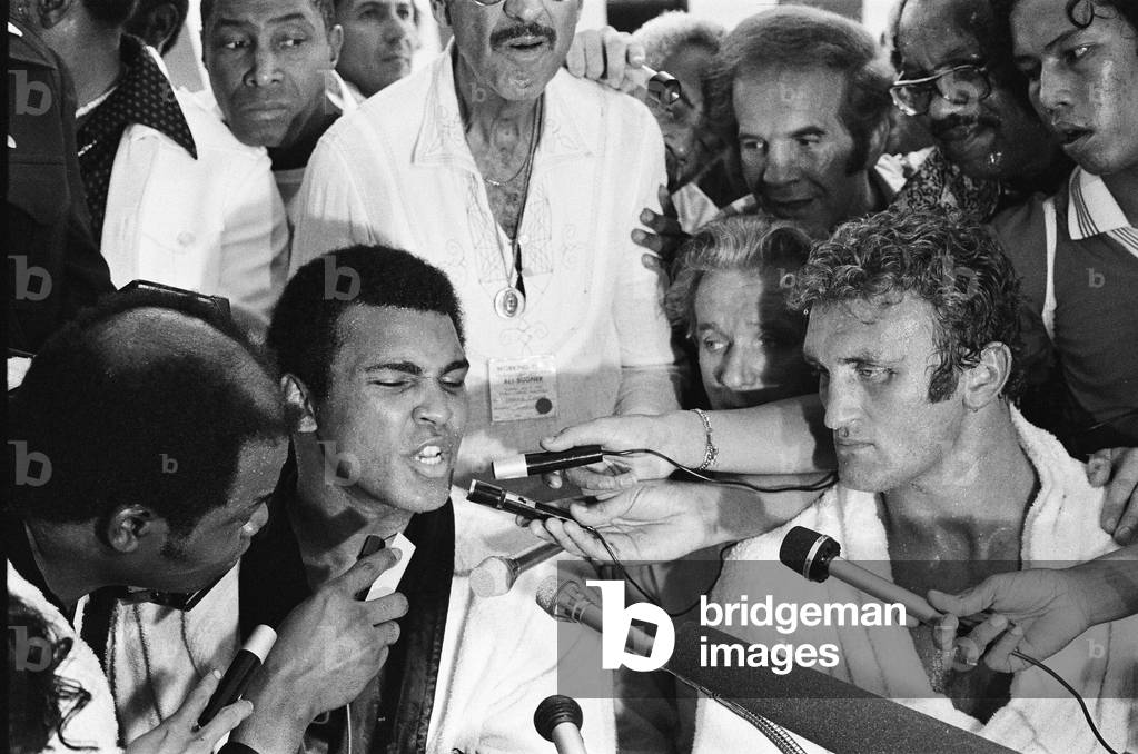 Joe Bugner v. Muhammad Ali in Kuala Lumpar. Press Conference after the fight. 30th June 1975 (b/w photo)