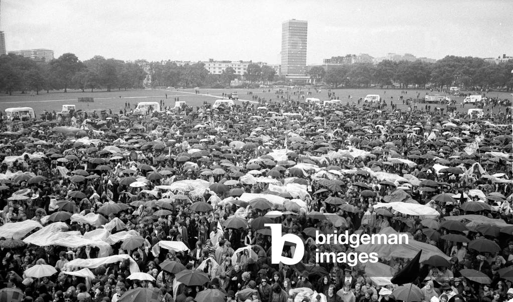 Free Hyde Park Pop Festival featuring Canned Heat, Eric Burdon & War and John Sebastion. 12th September 1970 (b/w photo)