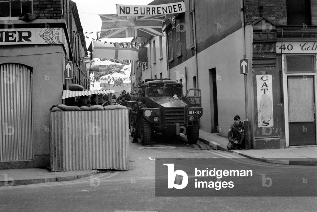 Northern Ireland. Troops seen here resting whilst out on patrol in Londonderry.