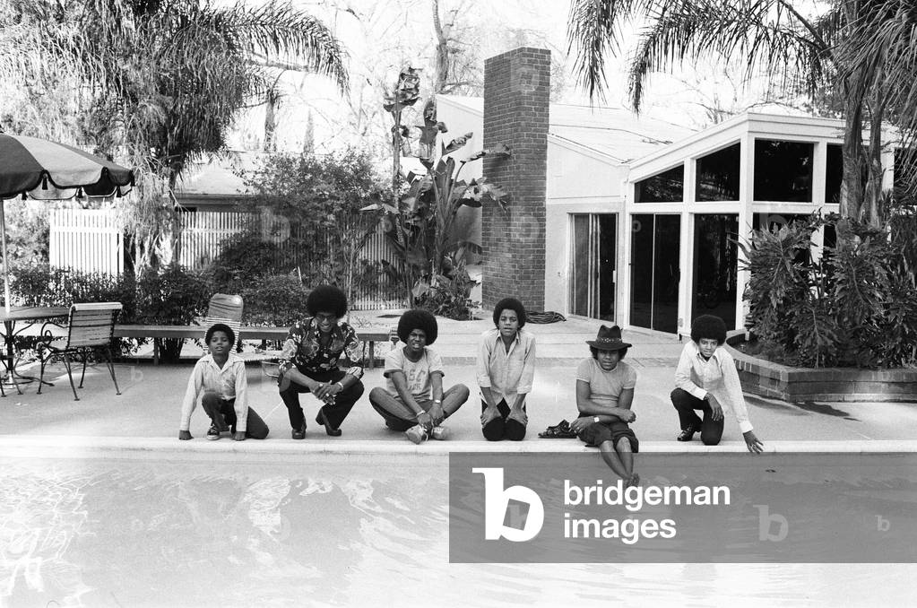 The Jackson Five at home in Los Angeles, 23rd February 1973 (b/w photo)