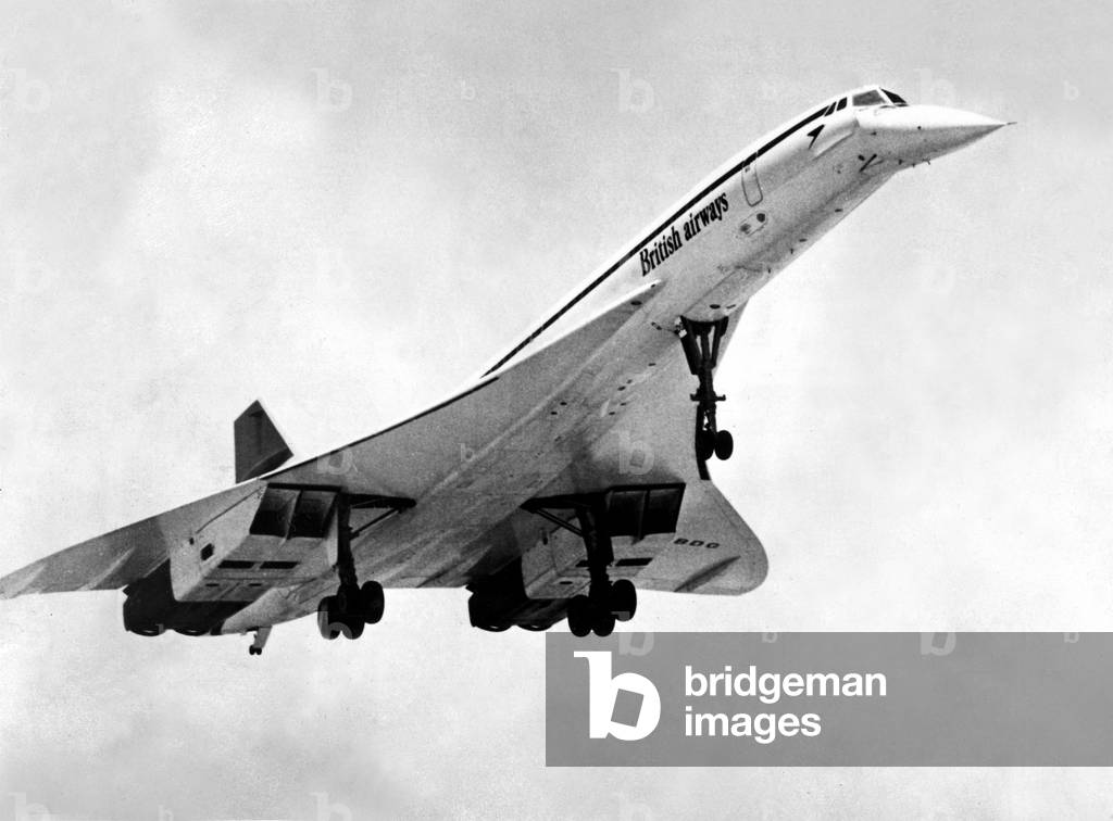 A British Airways Concorde pictured on take-off, c. February, 1979 (b/w photo)