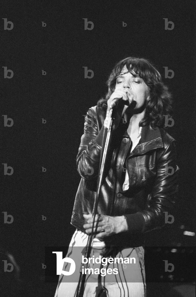The Rolling Stones in concert at Hemisfair Plaza Arena & Convention Centre, San Antonio, Texas. Mick Jagger on stage.
4th June 1975.
