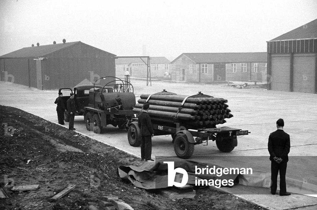 Gas Canisters for Barrage Balloon at Hook, Surrey. October 1938