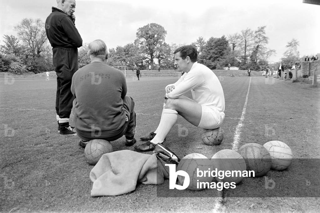 Tottenham Hotspur team training in preparation for their upcoming FA Cup final match. Alan Mullery sits on the sidelinesMay 1967 1967-1271-031 (photo)