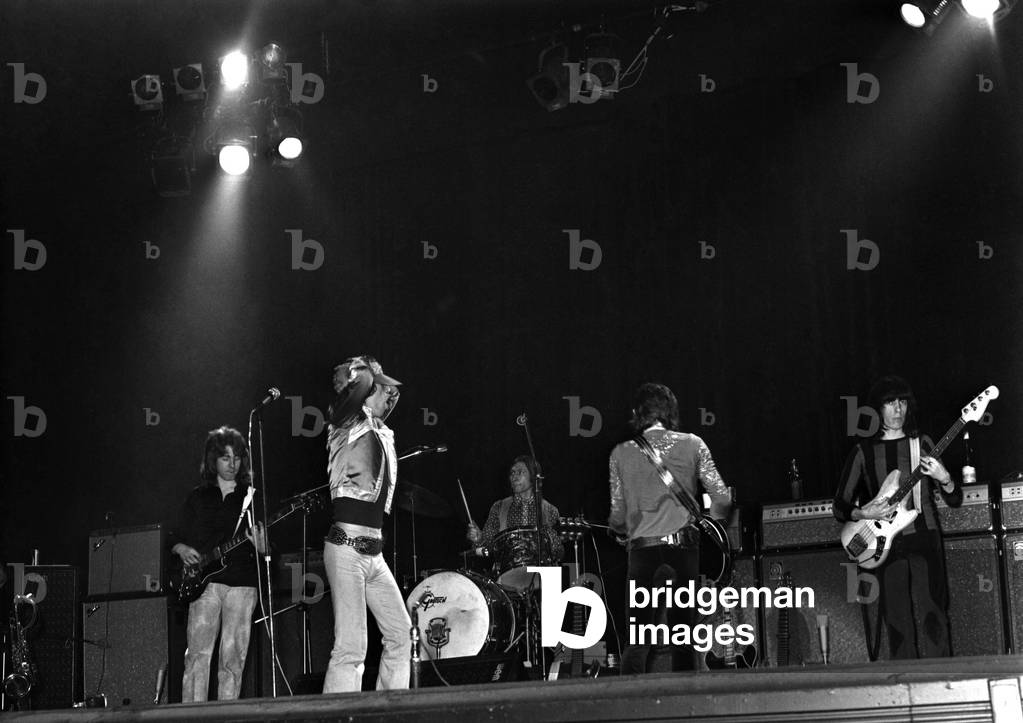 Rolling Stones on stage at Empire Theatre, Liverpool, England 12th March 1971 (b/w photo)