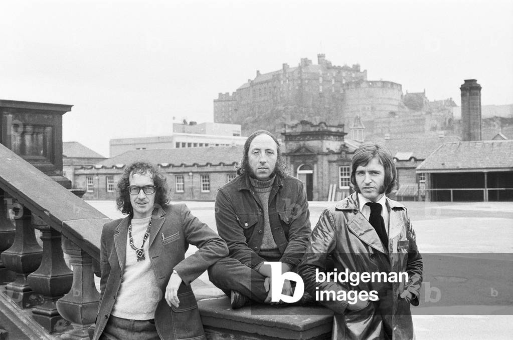 Liverpool pop group The Scaffold pictured in Edinburgh. From top: John Gorman, Roger McGough and Mike McGear (McCartney). 27th August 1969 (b/w photo)