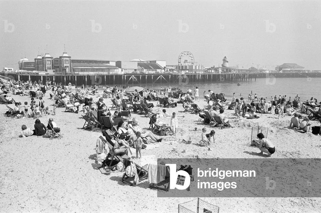 Beach Scenes, Eastbourne, East Sussex, 7th June 1975 (b/w photo)