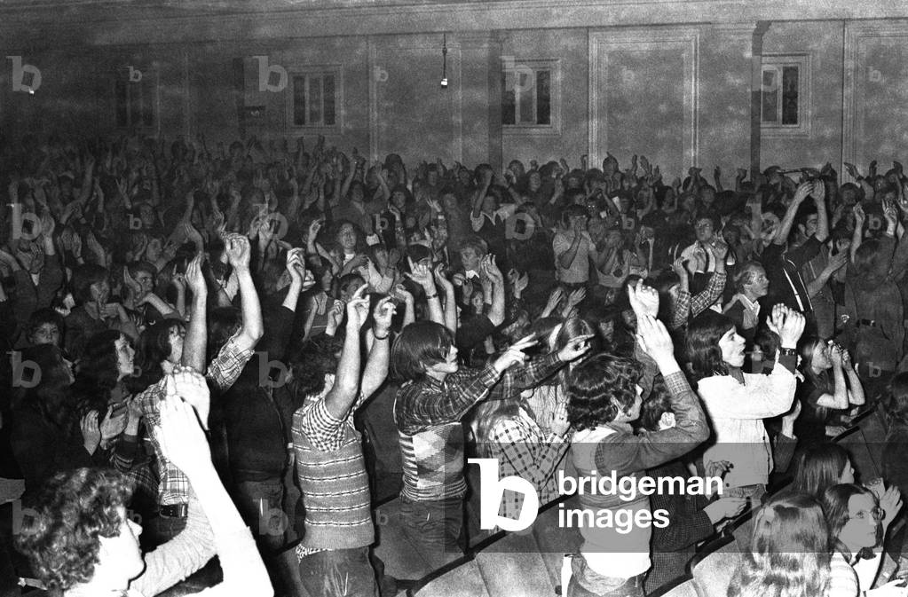 Glam rock band Slade perform in concert at Newcastle City Hall 4 November 1972 (b/w photo)