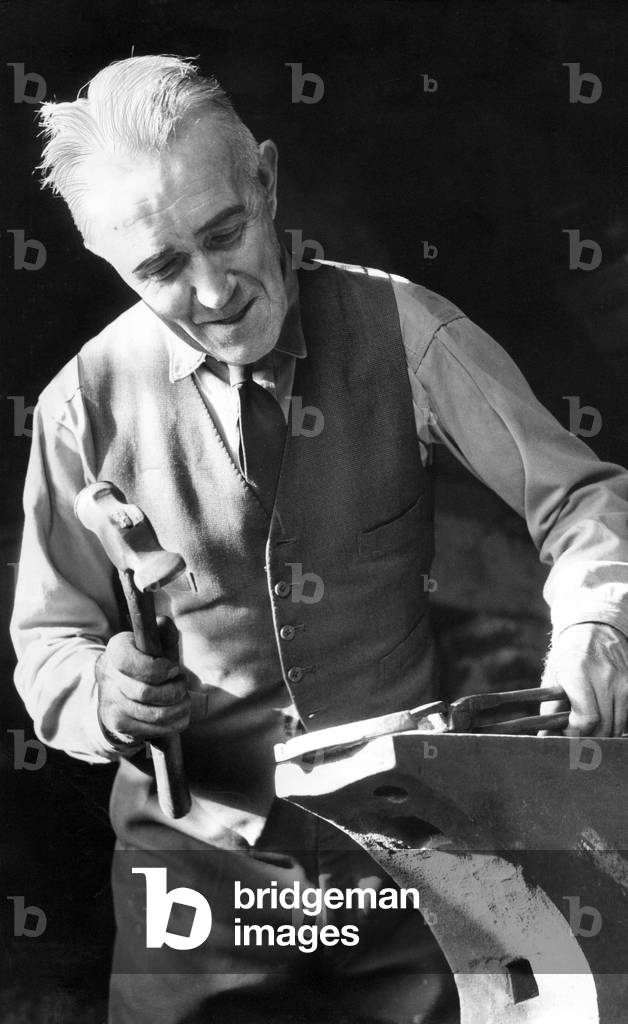 Jack Amos, farrier who makes his own horseshoes at his 147 year old blacksmith's shop in Ponteland.