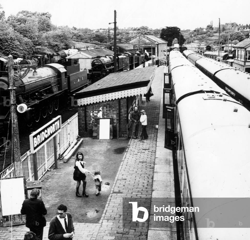 A busy scene at Bridgnorth Station, headquarters of the Severn Valley Railway, Shropshire, England, 22nd August 1973. Severn Valley Railway Line.