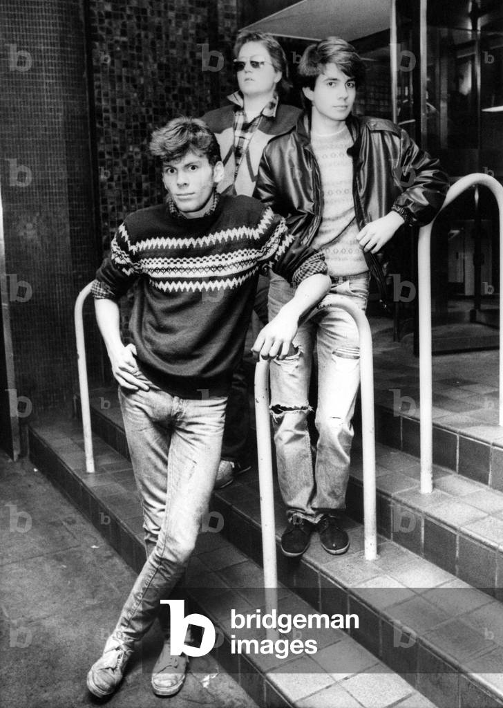 North East band Columbus (left to right) Graham Miles, Steve Ashcraft and Ben Freditz 9 December 1983 (b/w photo)