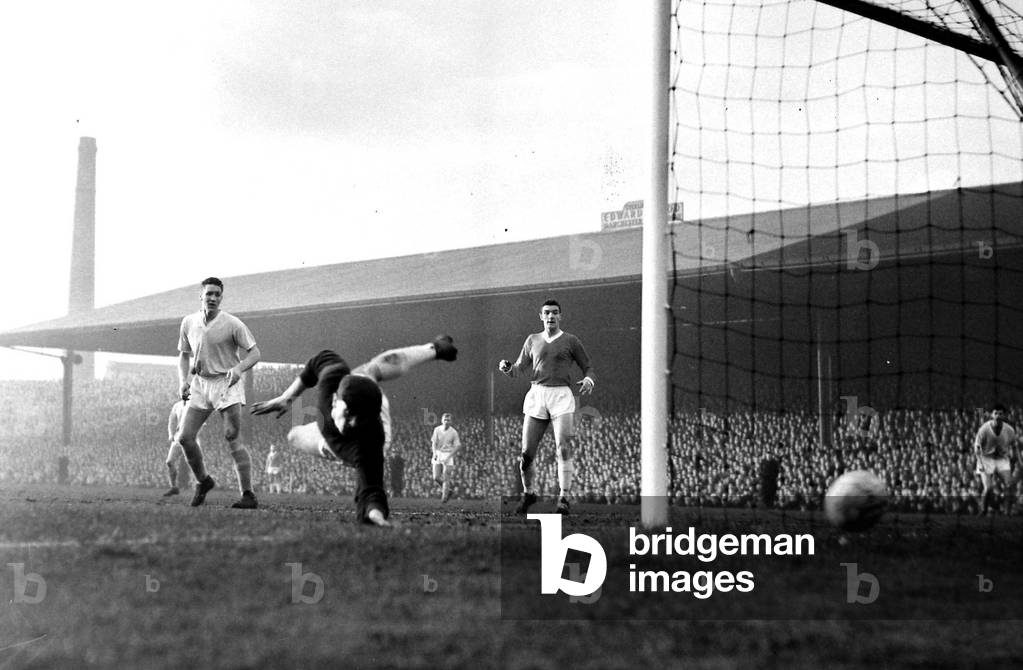 Manchester United goalkeper Harry Gregg saves again during a Manchester City attack in their league matchJanuary 1960 (photo)