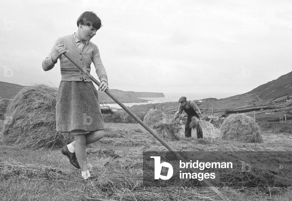 Gathering in the hay on the hills and fields overlooking the Northern Ireland village of Glencolumbkille 7th September 1963
