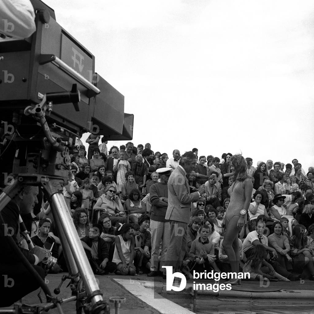 The Miss Tyne Tees Television beauty contest at Tynemouth Open Air Swimming Pool, 24 July 1971 (b/w photo)