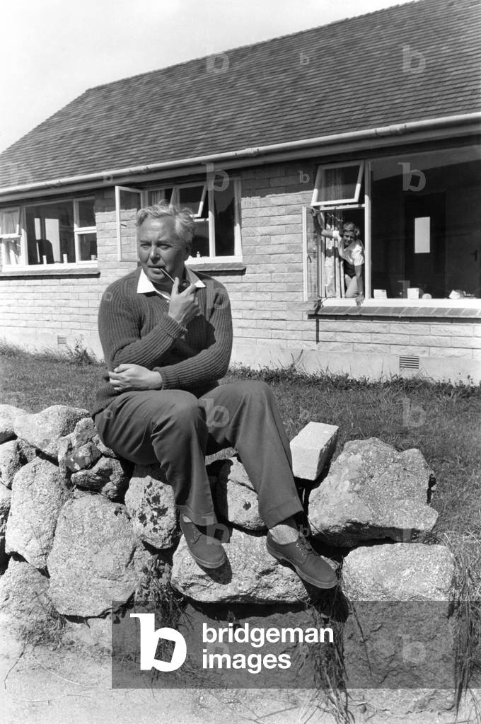 Labour Party leader Harold Wilson on holiday outside his cottage at St. Marys in the Scilly Isles, August 1963