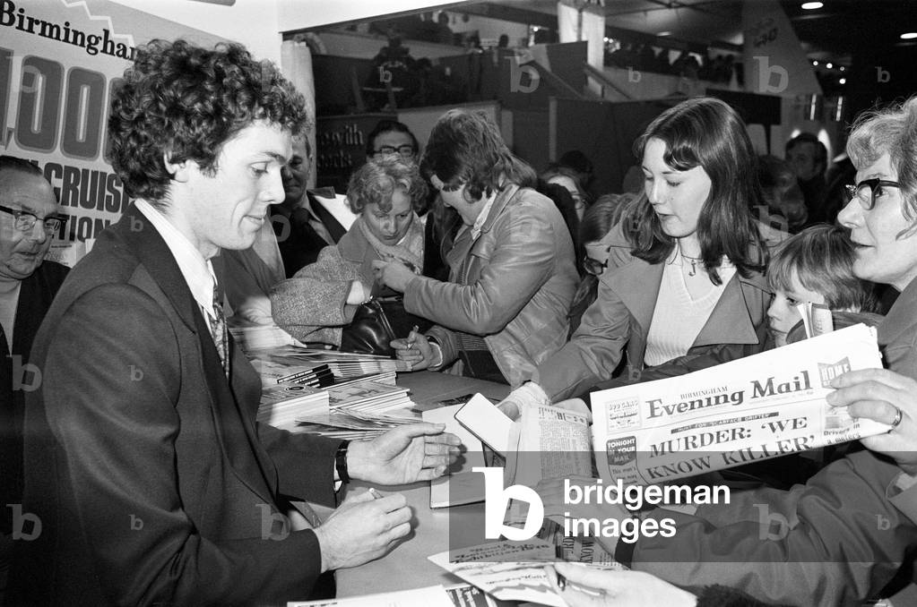 Olympic skating champion John Curry is honoured at a civic reception in Birmingham Council House, and meets hundreds of fans at the Mail Boat and Leisure Life Exhibition at Bingley Hall. 18th February 1976 (b/w photo)