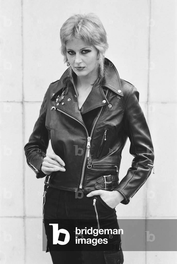 Caroline Coon, a regular on the punk scene, pictured March 1978 (b/w photo)