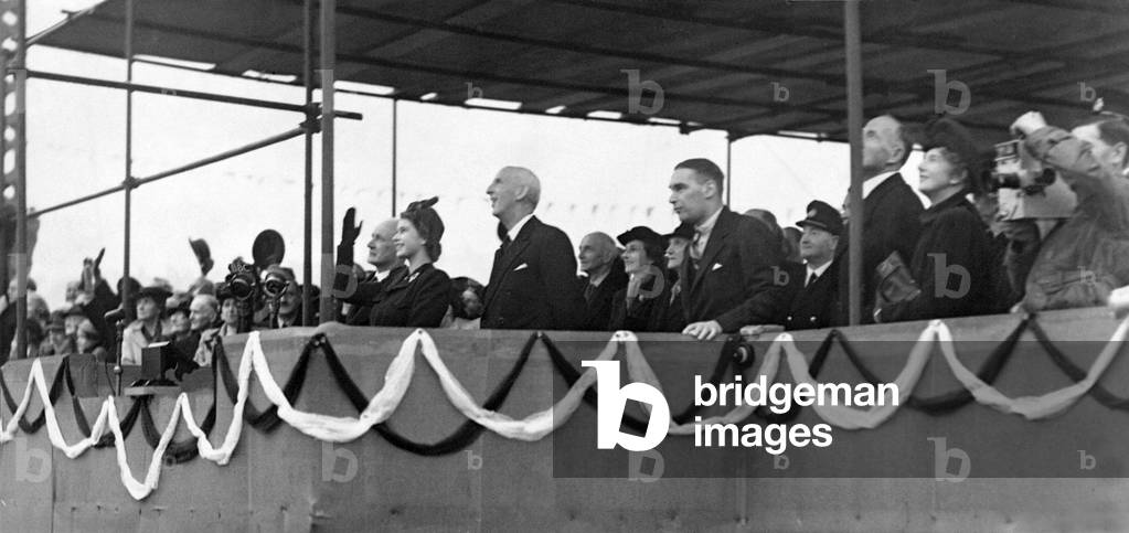 Queen Elizabeth II, Princess Elizabeth visiting the yard of Sir James Laing and Sons in Sunderland where she named the tanker British Princess, 30/04/1946