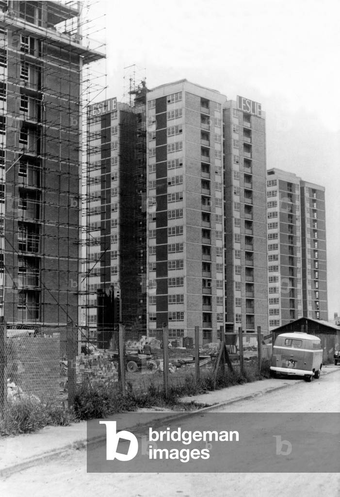 The new high rise flats under construction in Walker at the junction of Church Street and Walker Road in Newcastle 20 July 1961