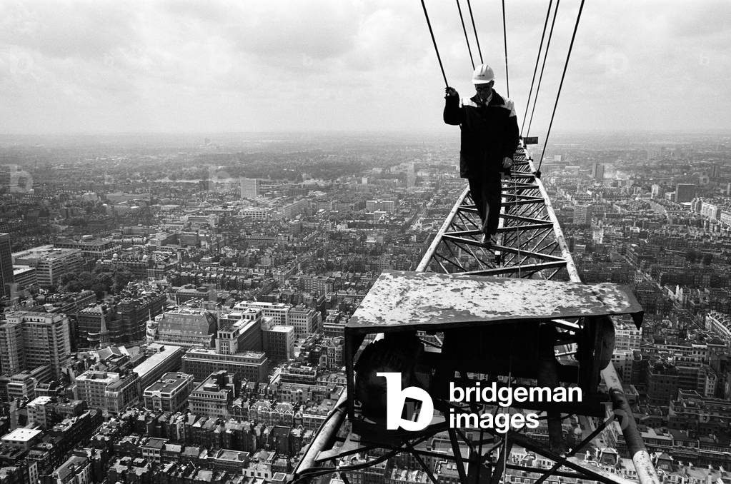 Construction of the GPO Tower, London. 15th July 1964 (b/w photo)