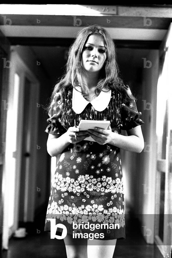 A model wearing a dress during a fashion shoot, 26th October 1971(b/w photo)
