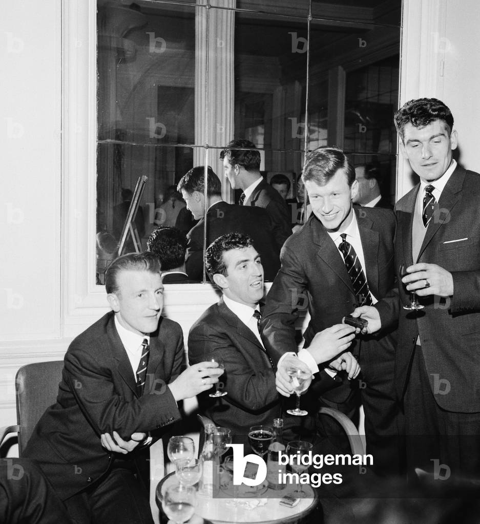 1960 1961 Tottenham Hotspur Double Winning Season. Spurs teams celebrations at the Savoy Hotel after victory over Leicester in the Cup Final clinched the Double. 7 May 1961 (photo)