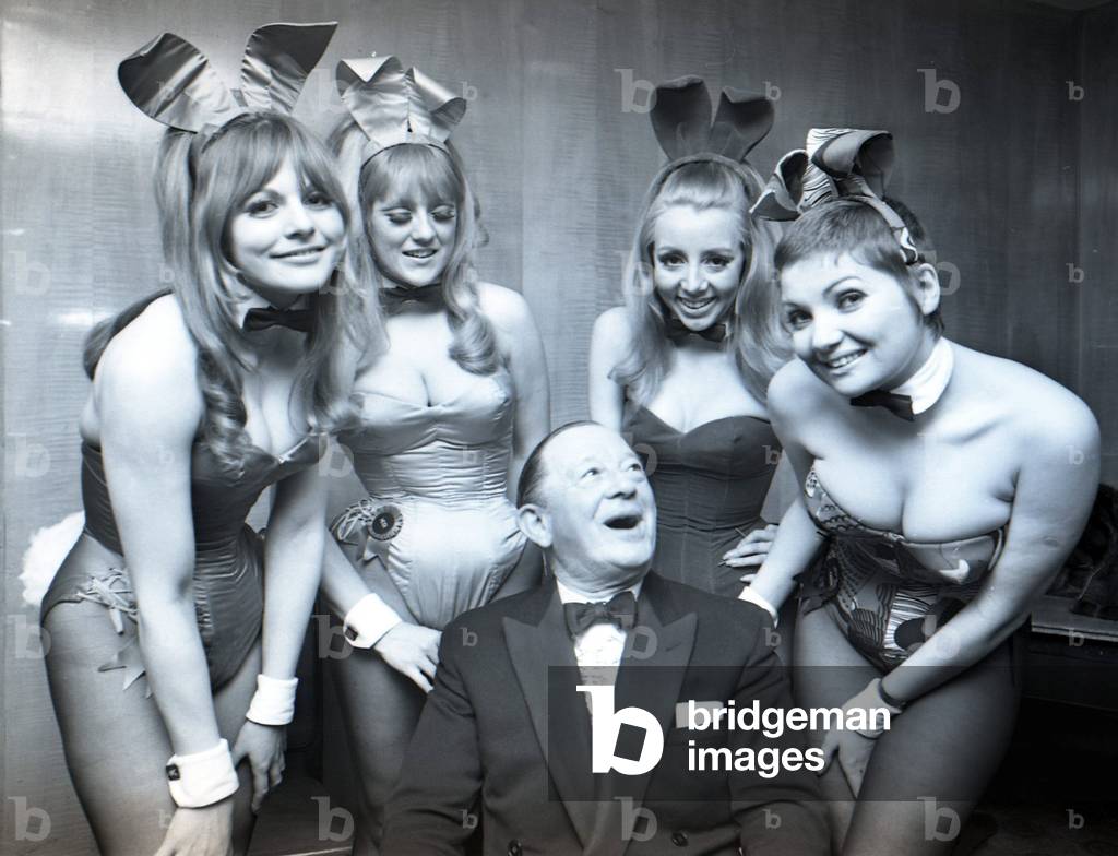 Alderman Harry Weston in attractive company during the annual charity ball of the Coventry Publicity Association at the Hotel Leofric 1st March 1969 (b/w photo)