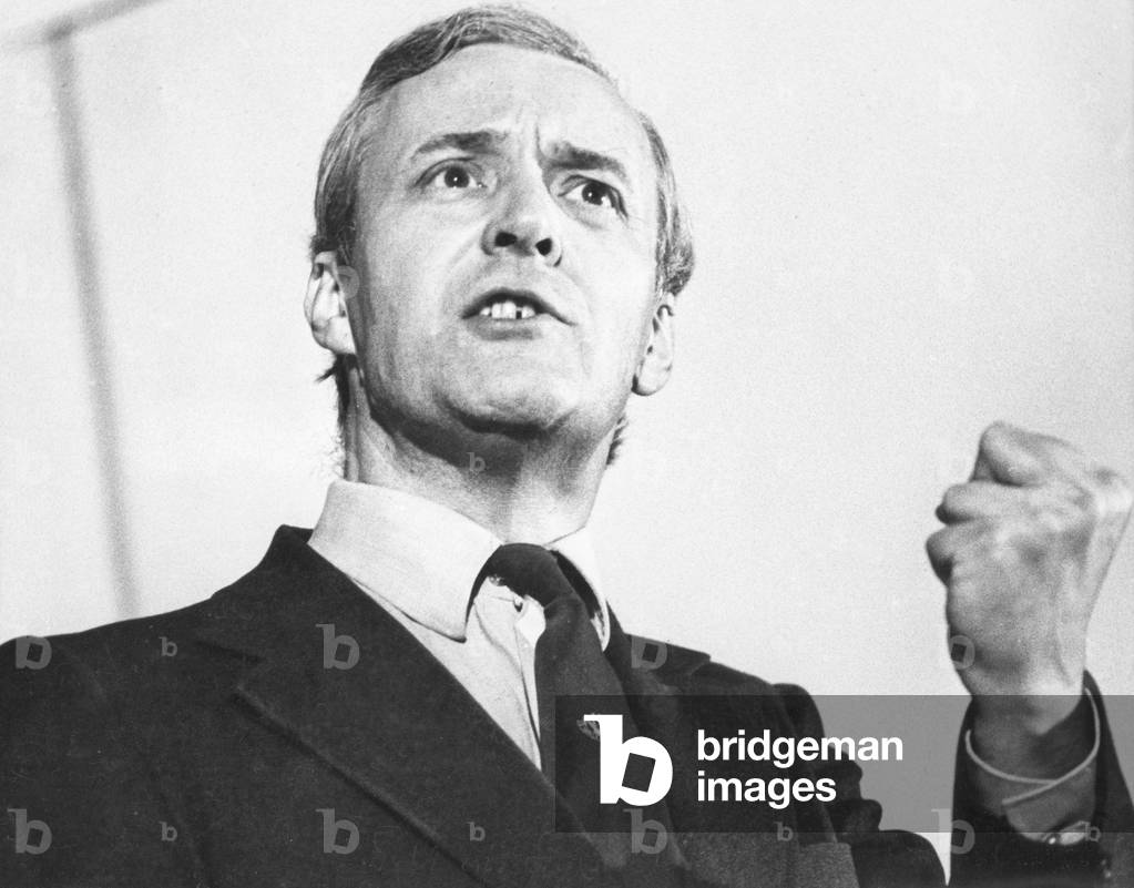 Tony Benn seen here talking in Newcastle 27th October 1977 (b/w photo)