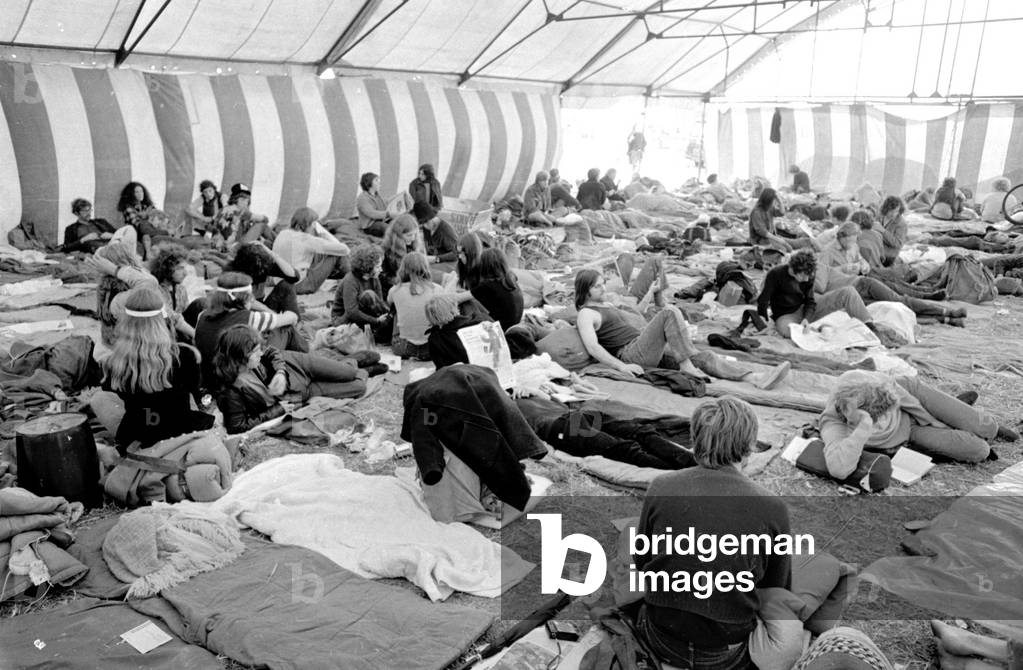 General scene at the Isle of Wight Pop Festival 30th August 1969 (b/w photo)