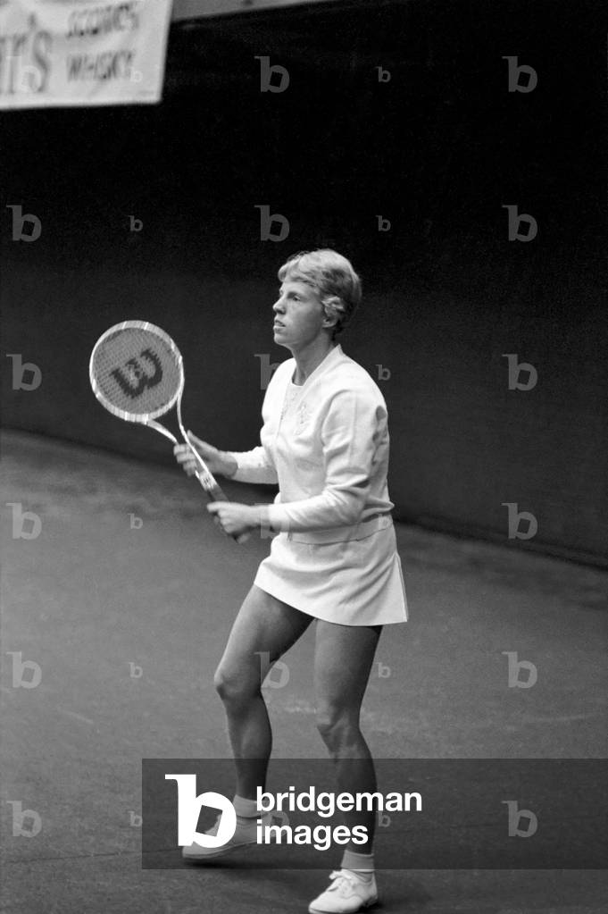 The 25th Open Tennis Tournament at the Palace Hotel, Torquay. Ladies Singles
Mrs. Ann Jones in action. 
November 1969