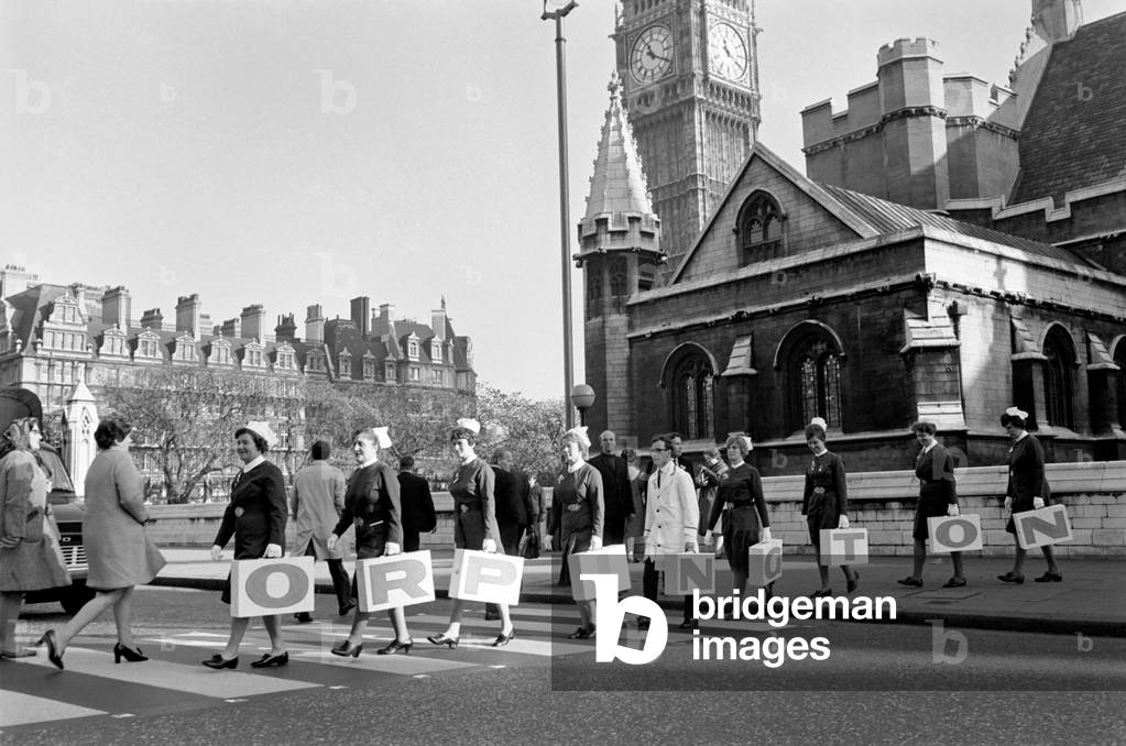 Uniformed nurses from Orpington Hospital went to the House of Commons today to hand over a petition to parliament to Mr. Eric Lubbock, MP for Orpington. November 1969