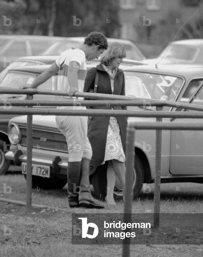 Prince Charles and Camilla Parker Bowles at a Polo Match, Windsor, 1975 (b/w photo)