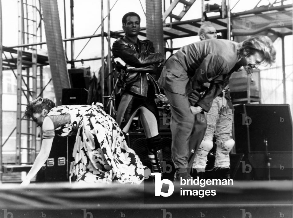 David Bowie, concert at Cardiff Arms Park during his Glass Spider Tour, UK, 1987 (photo)