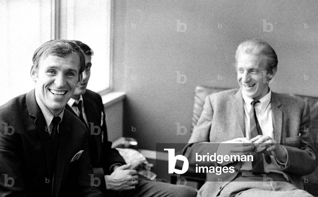 Manchester United player Denis Law at home after scoring a hatrick against Waterford. Talking about his time off waiting for his knee to mendSeptember 1968 (photo)