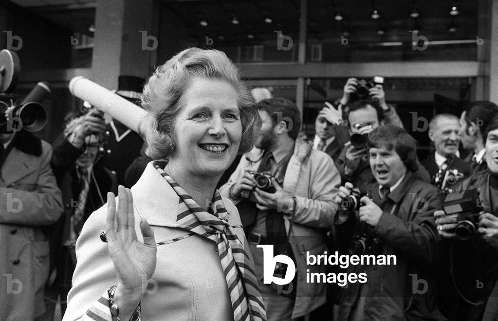 Margaret Thatcher acclaimed as Conservative leader Feb 1975.