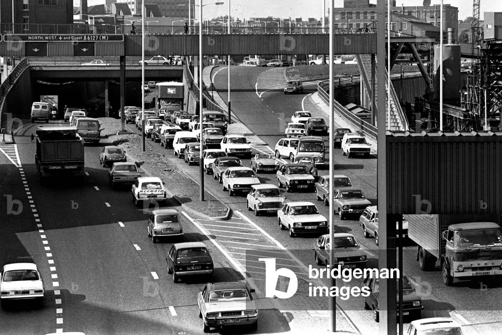 General scenes of traffic scenes in Newcastle - A traffic jam on the Central Motorway, 20 June 1979 (b/w photo)