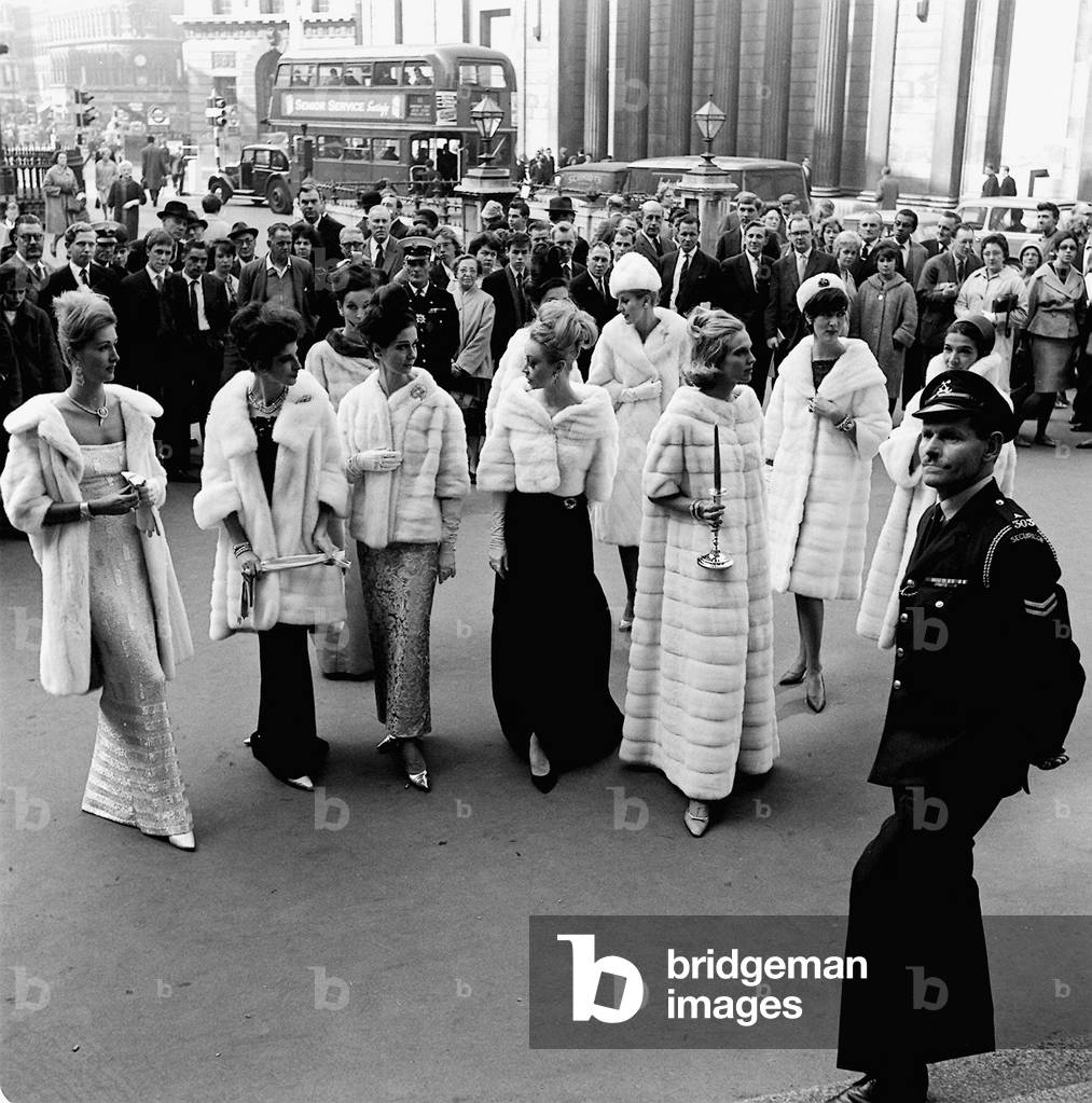 Models at the Mansion House in London for a show call Mink Around The Clock, 22nd October 1962 (b/w photo)
